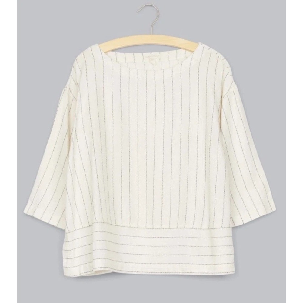 Eileen Fisher Natural Beige Striped Gauze Blouse Large Organic Cotton Lagenlook‎